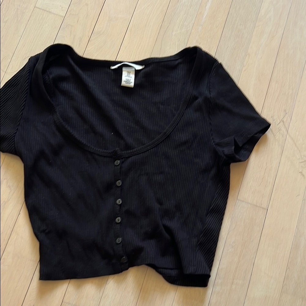 Black Button-Up Women's Crop Top